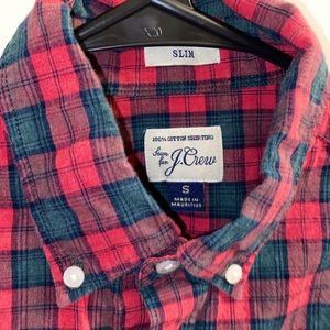 J. Crew Button Down Mens Small Slim Fit Long Sleeve Plaid Red Green